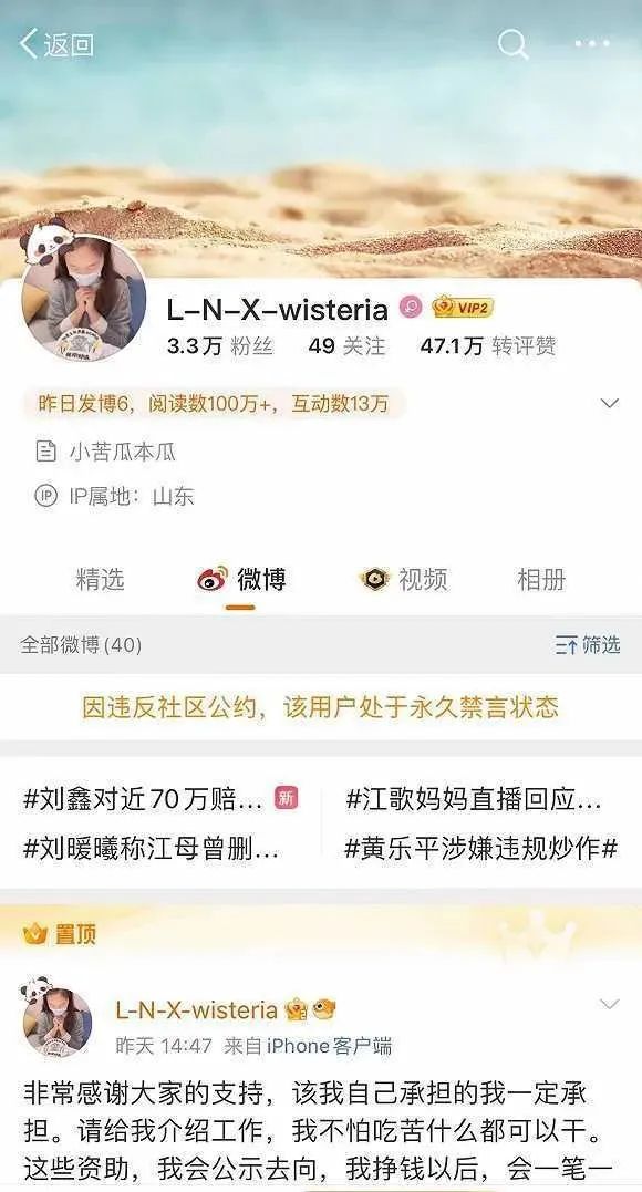 刘鑫（刘暖曦）在微博发布的混淆视听帖子